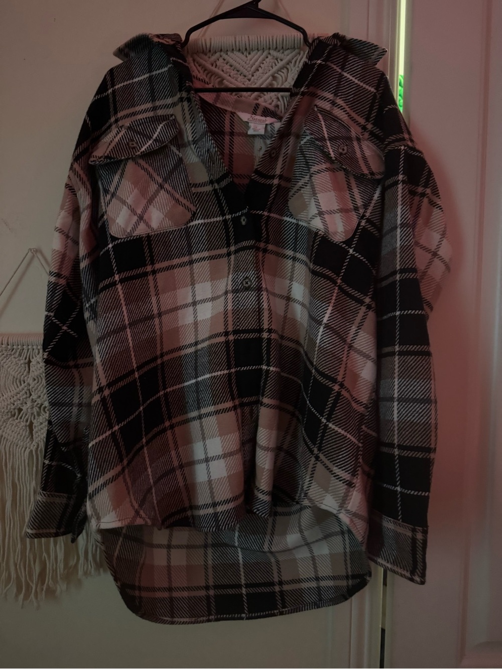 Plaid Button-Front Shacket in Black and Cream - Womens